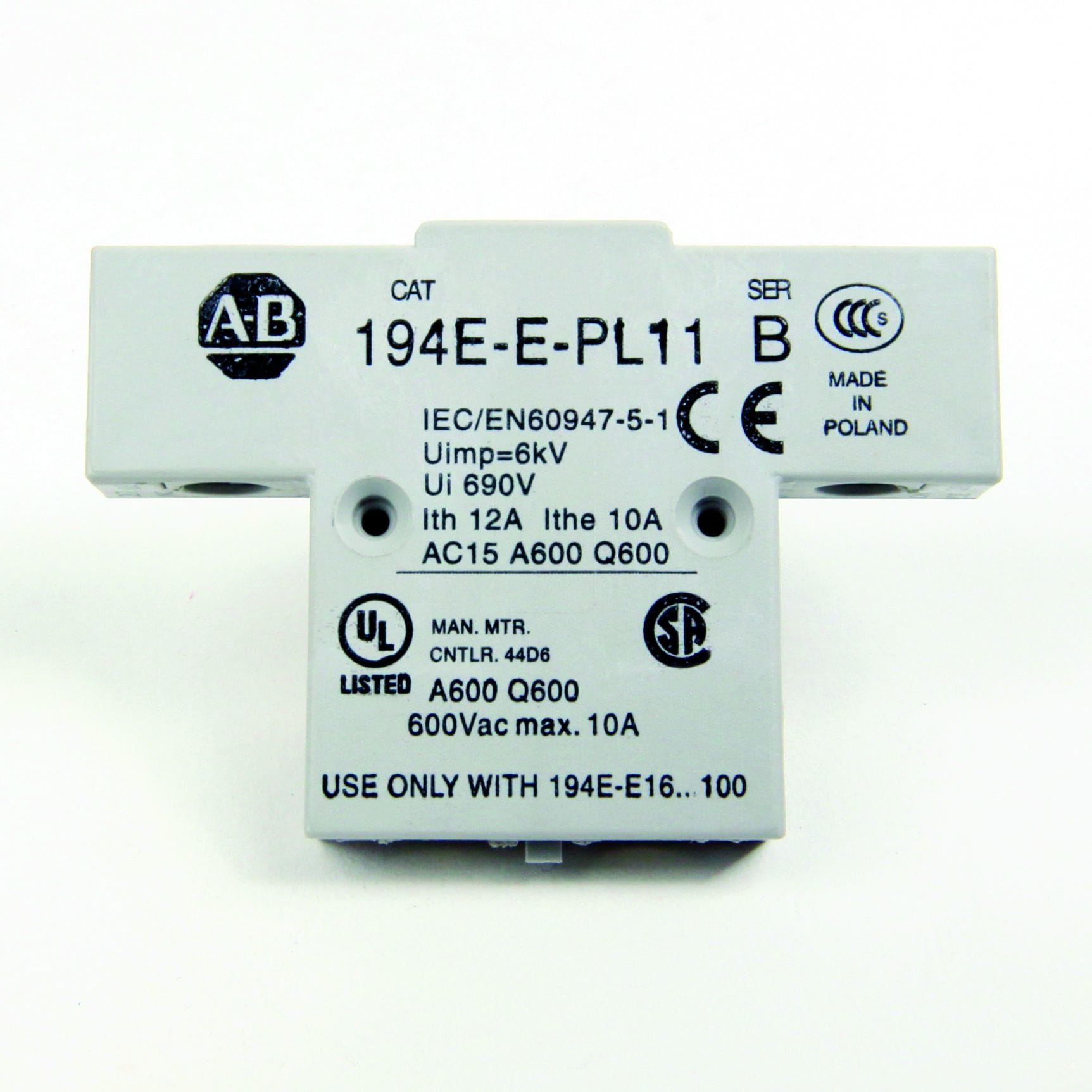 Allen-Bradley - 194E 1 NO-1 NC L.B. Aux. Conta